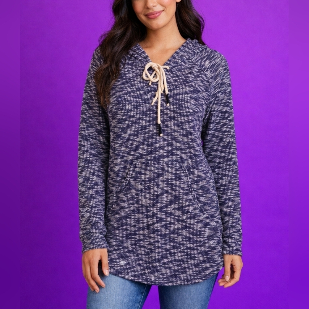 3/$30 INSPIRED HEARTS Navy Blue Honeycomb Marled Lace-up Baja Hoodie